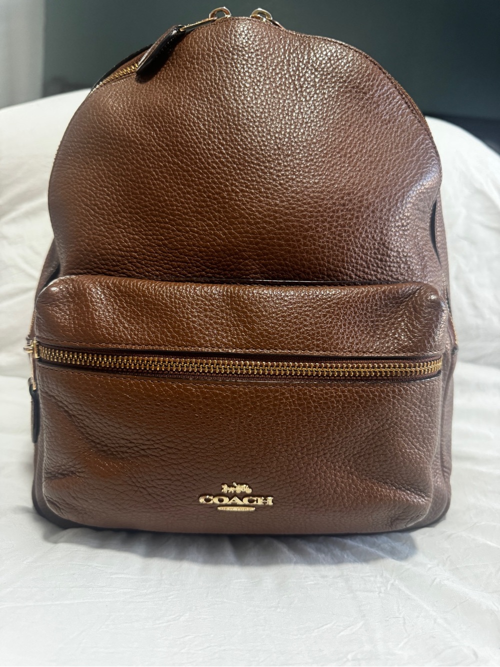 Coach Brown Pebbled Leather Charlie Medium Backpack